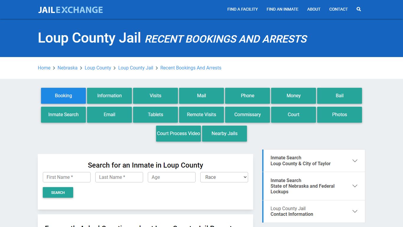 Loup County Jail Recent Bookings And Arrests - Jail Exchange