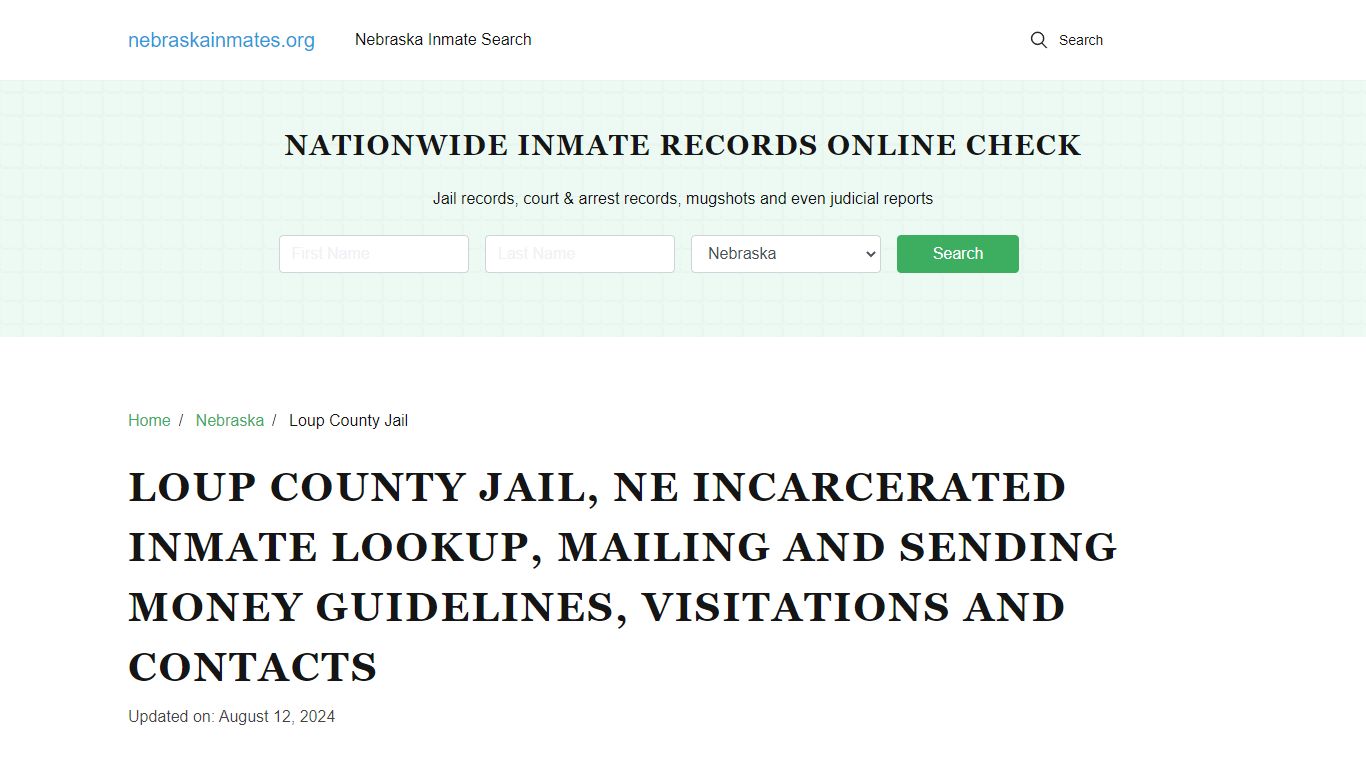 Loup County Jail, NE: Offender Locator, Visitation & Contact Info